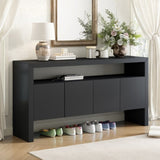 U_Style 60" 4-Door Sideboard, Modern Minimalist Solid Veneer Sideboard with Open Shelf, Natural N711P289132B