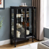 Curio Cabinet with Tempered Glass Doors, Lighted Display Cabinet with Mirrored Back Panel & W1758P297548
