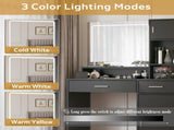Vanity Desk with Mirror and LED Light Strip,Dressing Table with Large Drawer, 3 Level Storage W2386P389996