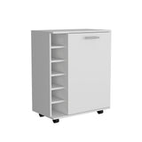 Bar -coffee cart 32" H, Kitchen or living room cabinet storage with 4 wheels, with 6 bottle racks, a B097133388