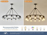 Black Wagon Wheel Chandelier 34.25Inch Modern Farmhouse Glass Pendant Light 12-Light Ceiling Hanging W5008P468521