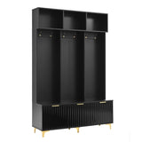 ON-TREND Modern Large Storage Hall Tree with Bench, Multi-functional Storage Bench with High Gloss N721P180460B