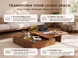 Luxury Walnut Wood Square Coffee Table with Large Hidden Storage, Expandable Tabletop Center Table W5909P533839