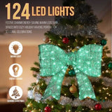 Pre-lit Outdoor Giant Bowknot Christmas Decoration, Lighted Metal Frame with 124 Green LED Lights, 98114794