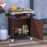 Outdoor Grill Cart with Stainless Steel Tabletop, Storage, Patio Kitchen Island with Wheels, Hooks, W1422P212119