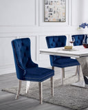 ZNTS Contemporary Blue Color Flannelette 2pcs Side Chairs Button-Tufted Upholstered Dining Chairs B011P208975