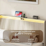 Twin Size Platform Bed Frame with Fabric Upholstered Headboard and Wooden Slats Support 75721607