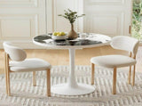 31.5" Round Modern Tulip Dining Table, Sintered Stone Tabletop with Luxury Faux Marble Print, Carbon W3316P540347