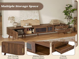 76" Modern Minimal Glass-Doors TV Stand for TVs up to 85 Inches, Wood-Grain Entertainment Center N710P298234P