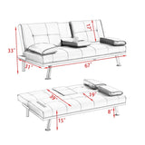 Black Leather Office Double Folding Sofa Bed with Matching Coffee Table, Multifunctional Design W3356P298488