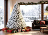9 FT Snow Flocked Artificial Christmas Tree with 1498 Branch Tips, Hinged PVC Xmas Tree Foldable 32969360