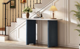 TREXM Narrow Console Table, Entryway Table with Oval Marble Top, Rustic Sofa Table with Curved Legs, N715P245728M