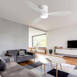 52 Inch Flush Mount Solid Wood Ceiling Fan With 6 Speed Remote Control Reversible DC Motor For Home W882P294267