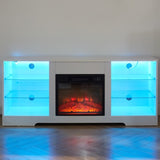 TV Stand Electric Fireplace TV Stand Glass Shelves, 3D Fireplace TV Stand LED Lights Wood 56937921