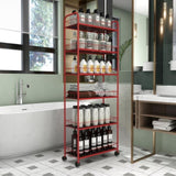 Red 6 Tier Slim Rolling Storage Cart, Mobile Shelving Unit with Wheels, Metal Wire Storage Shelving W2167P195984