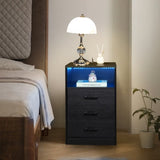 ZNTS FCH 40*35*65cm Particleboard Pasted Triamine Three Drawers With Socket With LED Light Bedside Table 01202304