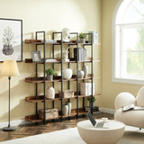 ZNTS [VIDEO] 5 Tier Bookcase Home Office Open Bookshelf, Vintage Industrial Style Shelf with Metal Frame, 93102675