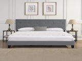 King Size Upholstered Platform Bed Frame with Button Tufted Linen Fabric Headboard, No Box Spring W311107470