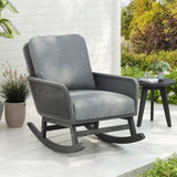 ZNTS Contemporary Minimalist Gray Wicker Rocking Chair with Soft Polyester Cushions and Durable Wooden N767P229004G