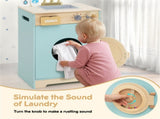 Blue Kids Wooden Toy Washing Machine Playset, Realistic Rotating Wheel & Removable Sink 28716823