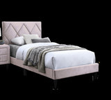 Full Size Bed w Adjustable Headboard 1pc Bedframe, Light Pink Velvet Upholstered Youth Bedroom B011P190165