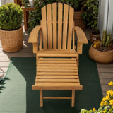Outdoor Wooden Folding Adirondack Chair with Retractable Ottoman, Pre-Assembled BackRest & W2640P290601