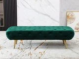 Sira Velvet Button Tufted Bench with Gold Metal Legs, Green T2574P164598