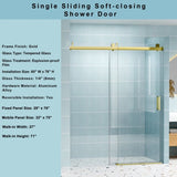 56" - 60" W x 76" H Frameless Soft-closing Single Sliding Shower Door, 1/4" Tempered Glass W1573P203105