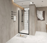 24"x 72" Pivot Shower Door, Matte Black Aluminum Frame, Half Frame ,1/4" Tempered Glass W1675P307040