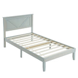 Twin Size Solid Wood Platform Bed Frame with Headboard Gray Wash 79929516
