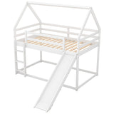 ZNTS Twin Size Bunk House Bed with Slide and Ladder,White WF285894AAK