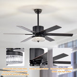 ZNTS 52 Inch Indoor Modern LED Ceiling Fan with Light and Remote Control, 6 Blades , W1592123216