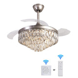 42 Inches Crystal Ceiling Fan Silver Crystal Ceiling Fan Chandelier with Remote 6 Speeds 3 Colors W2352P204473