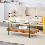 43.3 Inch Modern Two-Tier Coffee Table - An Elegant Combination of Clear Glass and Light Wood W2920P226066