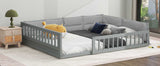 Wood Full Size Upholstered Platform Bed with Guardrail and Pillow, Gray WF323090AAE