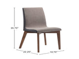 Set of 2 Grey Fabric Upholstered Dining Side Chairs in Walnut Finish B016P223111