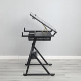 black adjustable tempered glass drafting printing table with chair W34737210