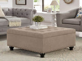 Large square storage ottoman with wooden legs, Upholstered button tufted coffee table with nail W2186142956