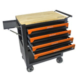 4 DRAWERS MULTIFUNCTIONAL TOOL CART WITH WHEELS AND WOODEN TOP-ORANGE W1102111186