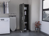 70.8H" Tall Narrow Storage Cabinet with 5-Tier Shelf, 3 Broom Hangers and Metal hardware, Smokey Oak B097P167440