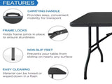 6 Foot Folding Table,Fold-in-Half Plastic Table,Indoor Outdoor Picnic Party Dining Camp Tables,Black 51841094