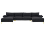 280*130*85 U-Shaped 4-Seat Linen Seat Frame Wooden Frame Back Iron Frame Golden Feet Indoor Modular 08465381