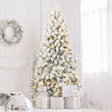 ZNTS 6FT Pre-lit Flocked Christmas Tree with 760 Memory Wire Tips – Effortlessly Fluffed, Perfectly W1773P199066