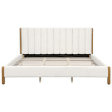 King Size Bed Frame with Boucle Upholstered Thick Headboard, Solid Wooden Legs, White N757P256984K