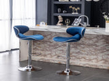 Masaccio Velvet Upholstered Adjustable Swivel Barstool, Set of 2, Blue T2574P164844