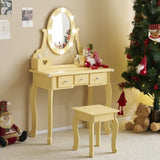 Kids Vanity Set with Mirror and Lights and Stool, 5 Storage Drawers, Pretend Play Princess Makeup 09083771