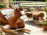 Brown Kids Rocking Horse Wooden Base Ride-on for Indoor Pretend Play Activity 18-36 Months 22417049