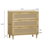 31.50"3-Drawers Rattan Storage Cabinet Rattan Drawer,for Bedroom,Living Room,Dining W757104009