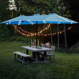 15x9ft Large Double-Sided Rectangular Outdoor Twin Patio Market Umbrella with light and base- blue W419P145384