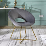 Slatina Gray Silky Velvet Upholstered Accent Chair with Gold Tone Finished Base T2574P164521